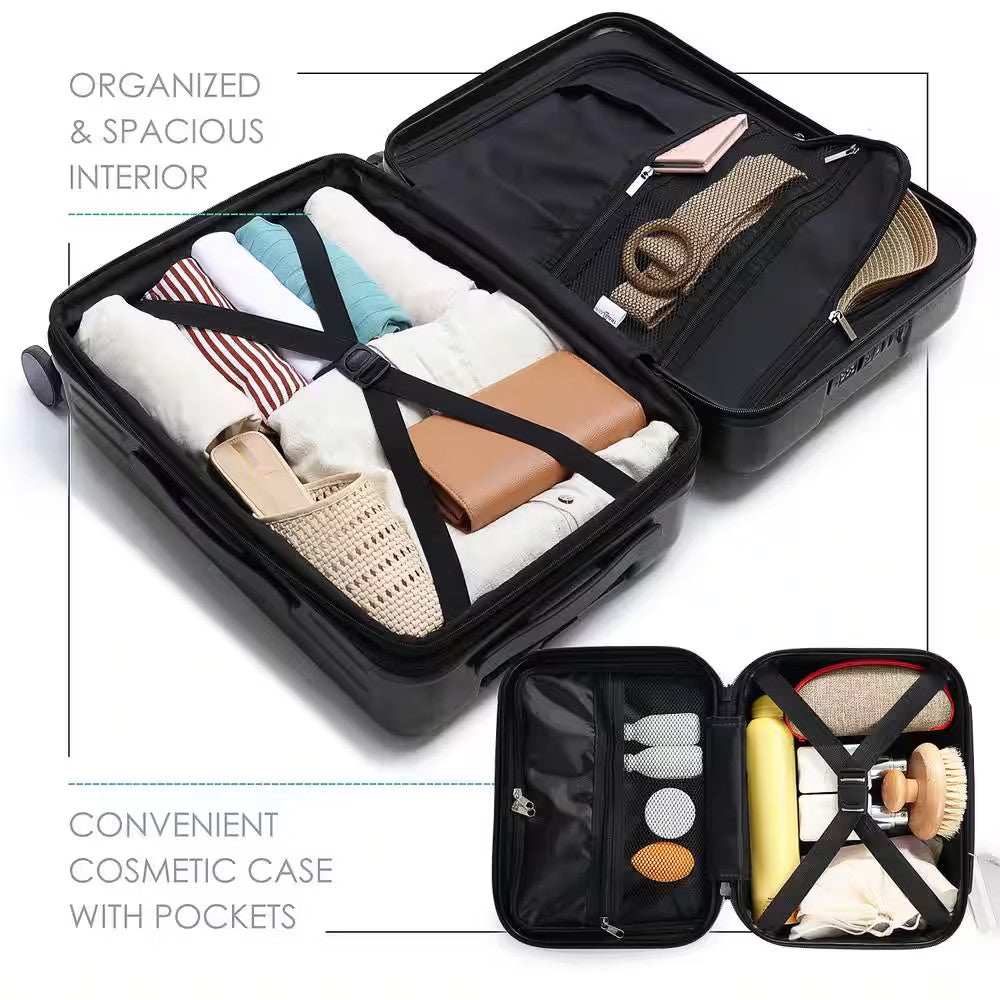 2-Piece Black Hard Carry-On & Weekender Luggage Set