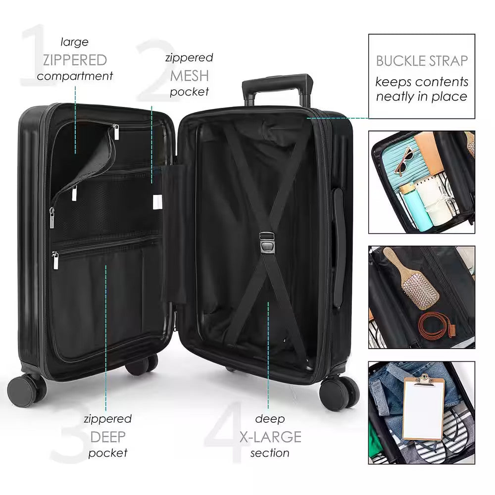 2-Piece Black Hard Carry-On & Weekender Luggage Set