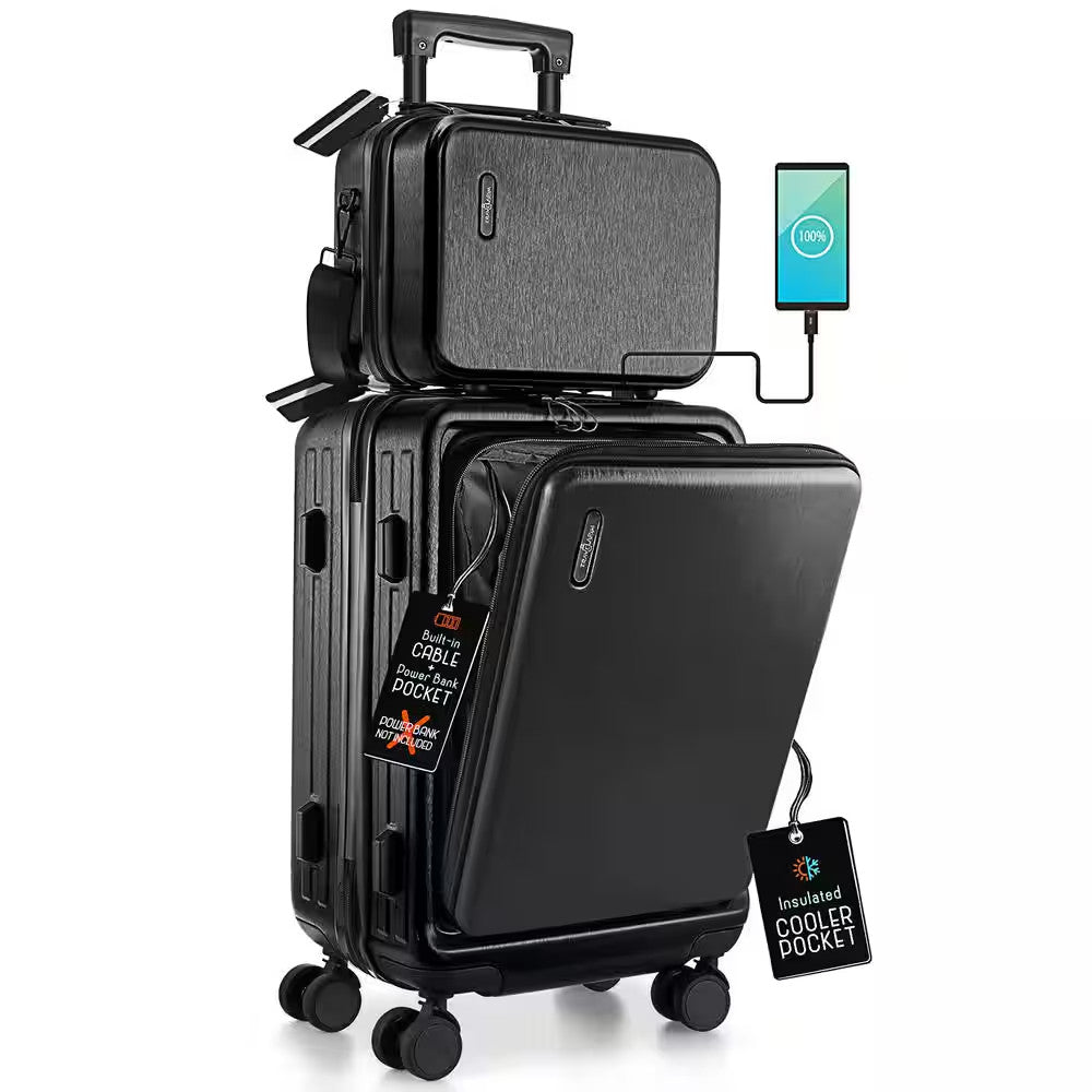 2-Piece Black Hard Carry-On & Weekender Luggage Set