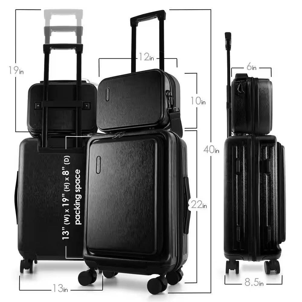 2-Piece Black Hard Carry-On & Weekender Luggage Set
